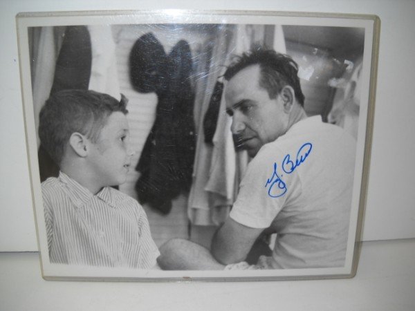 YOGI BERRA LOT: YOGI BERRA AUTOGRAPH PHOTO; YOGI BERRA HALL OF FAME SHOW TICKET. 8 1/2 INCHES X 10 INCHES.