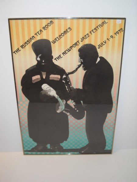 ADVERTISING POSTER: THE RUSSIAN TEA ROOM WELCOMES THE NEWPORT JAZZ FESTIVAL JULY 1-9, 1972 ADVERTISING POSTER BY MILTON GLASER. 36 INCHES X 24 INCHES.