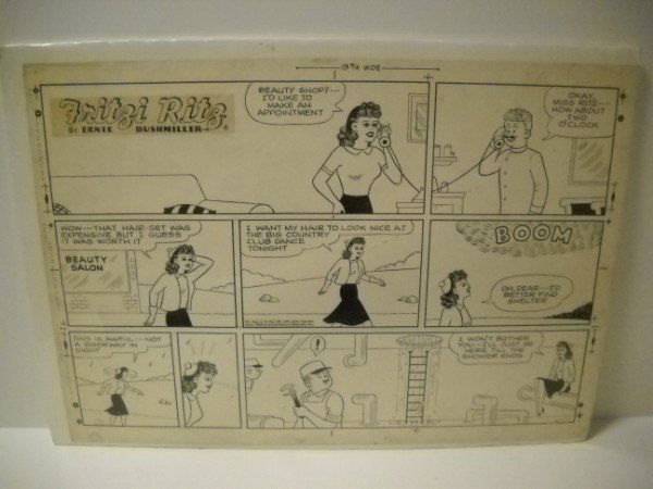CARTOON: 1964 FRITIZI RITZ CARTOON BY ERNIE BUSHMILLER. STAIN ON BOTTOM; IMAGE LOSS ON BOTTOM. 24 INCHES X 17 INCHES.