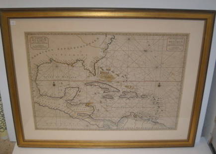 MAP: 18TH C. MAP OF MEXICO BY CHEZ PIERRE MORTIER. 43 INCHES X 33 INCHES.