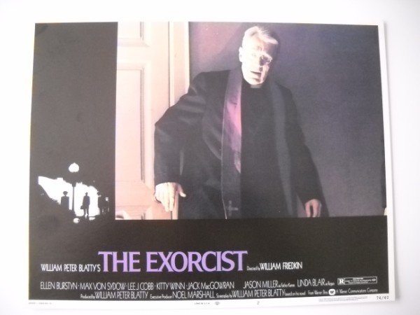 LOBBY CARD: LOBBY CARD - THE EXORCIST WITH ELLEN BURSTYN, MAX VON SYDOW, LEE J. COBB, KITTY WINN, JACK MACGOWRAN. 1974. USED CONDITION. 14 INCHES WIDE X 11 INCHES HIGH.
