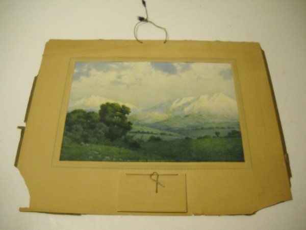 ADVERTISING CALENDAR: 1922 ANSONIA LUMBER CO. INC, ANSONIA CONNECTICUT ADVERTISING CALENDAR. LABEL ON BACK READ "ETERNAL SNOWS AGAINST THE SUMMER SKIES FROM THE ORIGINAL PAINTING BY EDWIN LAMASURE". USED CONDITION; STAINED