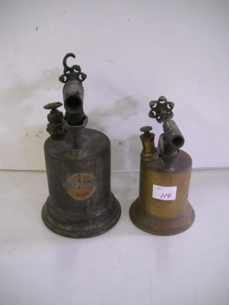 BLOW TORCHES: HERCULES BLOW TORCH; & CLAYTON & LAMBERT MFG. CO DETROIT BLOW TORCH. RUST; LABEL PEELING; USED CONDITION. LARGEST MEASURES 7 INCHES X 11 INCHES