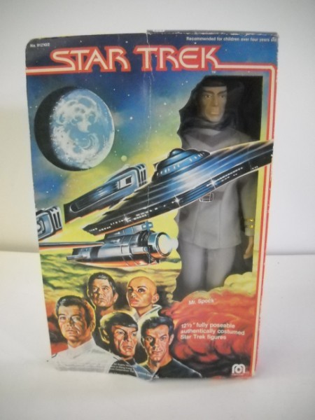 MEGO DOLL: STAR TREK MR. SPOCK DOLL IN ORIGINAL BOX BY MEGO CORP. BOX CREASED; TAPED. 14 INCHES X 9 INCHES