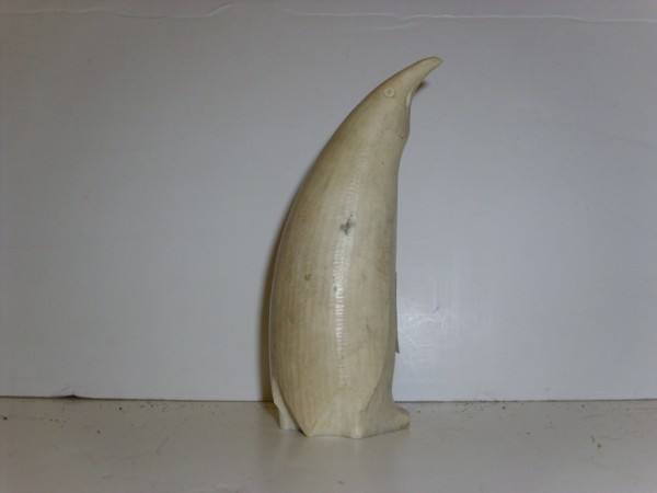 IVORY: IVORY CARVED PENGUIN FIGURE SIGNED NORGES RODE KORS. (WE DO NOT EXPORT IVORY). 5 INCHES HIGH X 2 INCHES WIDE