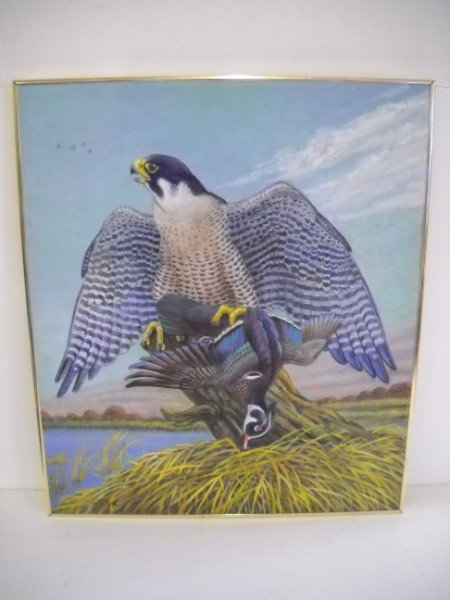 OIL ON CANVAS SIGNED: OIL ON CANVAS FALCON SIGNED JOEL STOLPER. STAINED. 29 INCHES X 24 INCHES