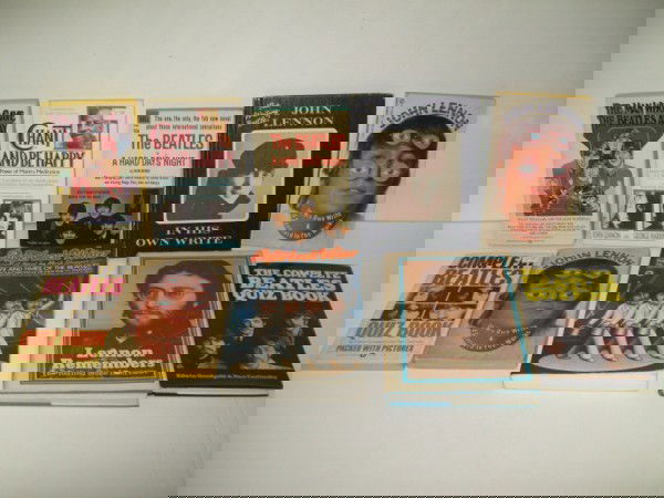 BEATLES BOOKS: 10 BEATLES BOOKS INCLUDING THE COMPLETE BEATLES QUIZ BOOK; LENNON REMEMBERS; A HARD DAYS NIGHT; 2 JOHN LENNON; CHANT AND BE HAPPY. USED CONDITION.