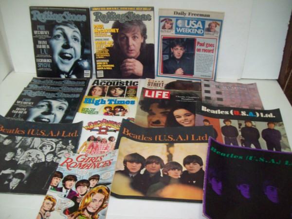 BEATLES MAGAZINES: VARIOUS BEATLES MAGAZINES INCLUDING ROLLING STONES; LIFE; BEATLES LTD; GIRLS' ROMANCE COMIC; BOOK COVER ONLY; HIGH TIMES. MULTIPLE COPIES. USED CONDITION; COVER DRAWN ON.