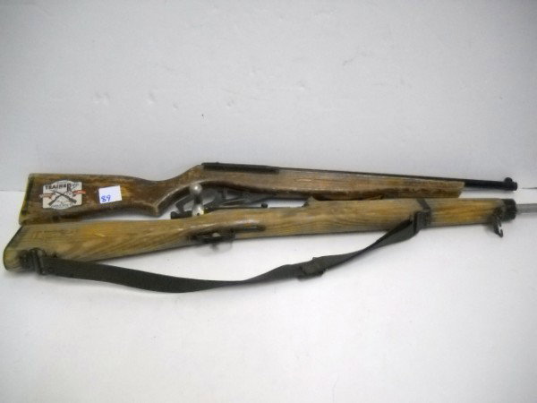 2 TRAINING RIFLES: 2 TRAINER RIFLES BY PARRIS MFG. CO. USED CONDITION; SCRATCHES; LABELS PEELING. 32 INCHES LONG
