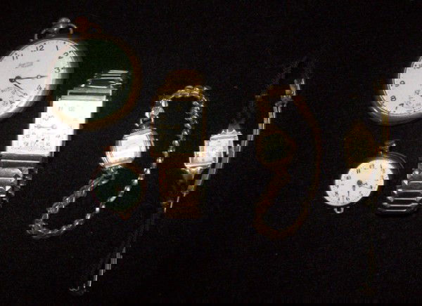 WATCHES: WATCHES INCLUDING INGERSOLL RELIANCE POCKET WATCH- ACKING HANDS ON BOTTOM; ORLOFF 17 JEWELS WRISTWATCH; ELGIN DELUXE WRISTWATCH- FACE PEELING; MOWHAWK 17 JEWELS SWISS WRISTWATCH; PASKARW CO. SWISS WAT