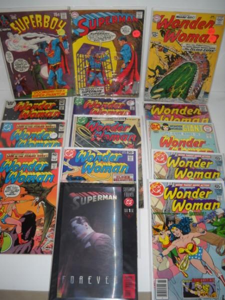 COMIC BOOKS: 14 COMIC BOOKS INCLUDING WONDER WOMAN; SUPERBOY; SUPERMAN. USED CONDITION; DOUBLES. ALL SALES ARE FINAL, ITEMS ARE SOLD "AS IS". FOR COMPLETE CONDITION REPORT CONTACT AUCTION HOUSE BY EMAIL PRIOR TO B