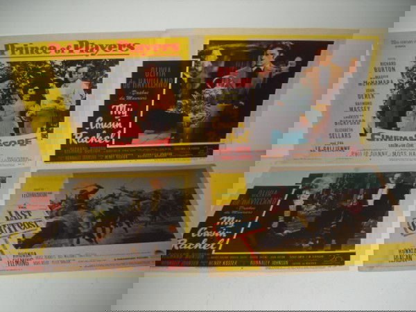 LOBBY CARDS: 4 LOBBY CARDS/POSTERS INCLUDING PRICNE OF PLAYERS- RICHARD BURTON; 2 MY COUSIN RACHEL- OLIVIA DE HAVILLAND; LAST OUTPOST- RONALD REAGAN, RHONDA FLEMING. USED CONDITION. 14 INCHES X 11 INCHES. ALL SALE