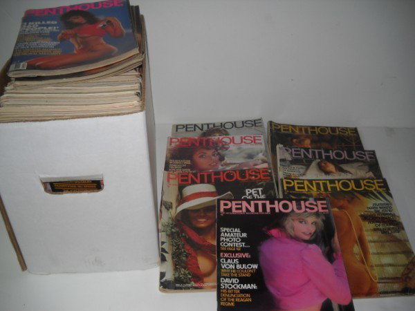 PENTHOUSE MAGAZINES: COLLECTION OF ASSORTED PENTHOUSE MAGAZINES. YEARS INCLUDE 1970'S; 1980'S; 1990'S. TEARS; USED CONDITION. DOUBLES. ALL SALES ARE FINAL, ITEMS ARE SOLD "AS IS". FOR COMPLETE CONDITION REPORT CONTACT AUC