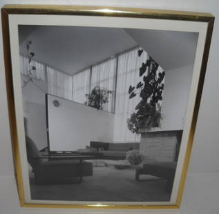 PHOTO: MODERN ROOM PHOTO MARKED ON BACK: PHOTOGRAPH BY JULIUS SHULMAN, 7875 WOODROW WILSON DR, LOS ANGELES, CA 90046. #761-1 RICHARD J. NEUTRA, LOUELL RES." PHOTO 8 INCHES X 10 INCHES, FRAMED MEASURES 11 INC