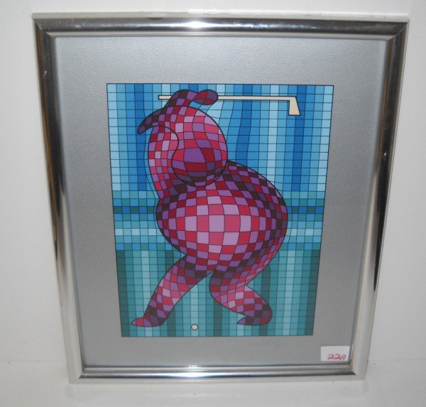 SERIGRAPH: VICTOR VASARELY GOLFER SERIGRAPH CIRCA 1977. SIGNED & NUMBERED 22/200 IN PENCIL. 19 INCHES X 16 INCHES. All property is sold "AS IS", "WHERE IS", and ALL SALES ARE FINAL. There are NO REFUNDS, NO EXCH