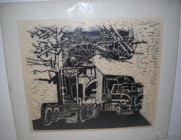 LITHOGRAPH: LITHOGRAPH TRUCK SCENE SIGNED STAN KAPLAN, A.P., BLACKTOP MADNESS. 30 INCHES WIDE X 27 INCHES HIGH. All property is sold "AS IS", "WHERE IS", and ALL SALES ARE FINAL. There are NO REFUNDS, NO EXCHANGE