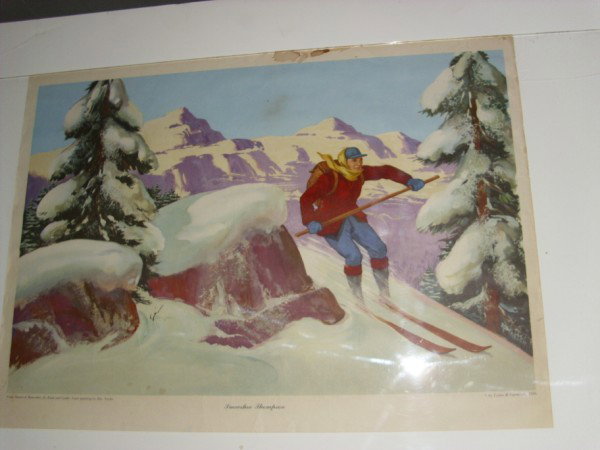 PRINT: 1956 SNOWHOE THOMPSON PRINT. STAINED; CREASES; EDGE TEARS. 19 1/2 INCHES X 14 INCHES. All property is sold "AS IS", "WHERE IS", and ALL SALES ARE FINAL. There are NO REFUNDS, NO EXCHANGES. ALL ARTWORK