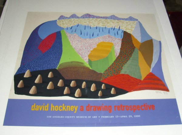 EXHIBITION POSTER: 2 DAVID HOCKNEY A DRAWING RETROSPECTIVE EXHIBITION POSTERS. CREASES; EDGE TEARS. 24 INCHES X 26 1/2 INCHES. All property is sold "AS IS", "WHERE IS", and ALL SALES ARE FINAL. There are NO REFUNDS, NO 