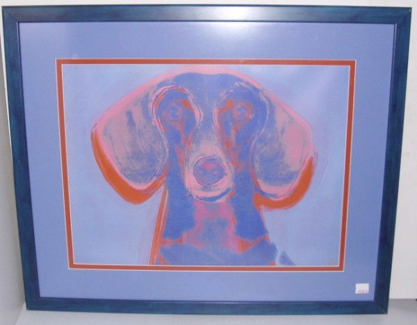 ANDY WARHOL PRINT: DASCHUND PRINT FROM THE ANDY WARHOL FOUNDATION. 28 1/2 INCHES HIGH X 34 1/2 INCHES WIDE. All property is sold "AS IS", "WHERE IS", and ALL SALES ARE FINAL. There are NO REFUNDS, NO EXCHANGES. ALL ARTW