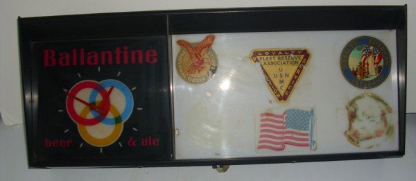 ADVERTISING LIGHTED SIGN: BALLANTINE BEER & ALE LIGHTED ADVERTISING SIGN. STICKERS ON FRONT; SCRATCHES. 24 1/2 INCHES WIDE X 10 INCHES HIGH X 7 INCHES DEEP. All property is sold "AS IS", "WHERE IS", and ALL SALES ARE FINAL. Th