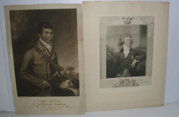 ENGRAVINGS: 2 MALE PORTRAIT ENGRAVINGS INCLUDING JOHN MONK THE HERTFORD HUNTSMAN, & HIS ROYAL HIGHNESS. FOXING; TEARS. 17 INCHES HIGH X 13 INCHES WIDE. All property is sold "AS IS", "WHERE IS", and ALL SALES ARE