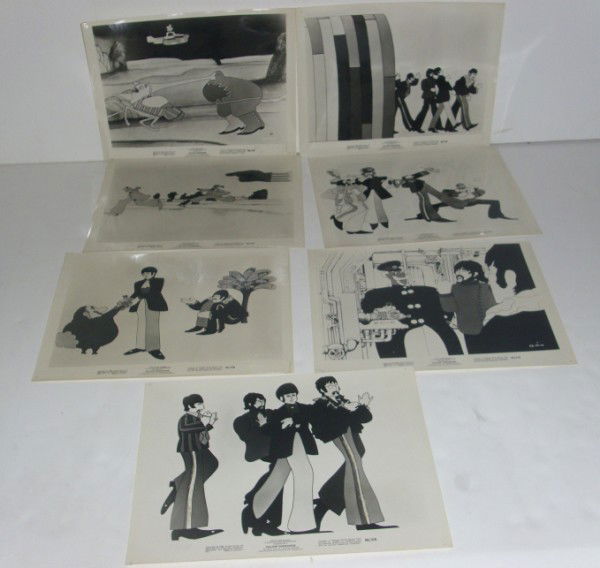 LOBBY CARD: 7 1968 THE BEATLES YELLOW SUBMARINE BLACK & WHITE MOVIE LOBBY CARDS. CREASES; TEARS. All property is sold "AS IS", "WHERE IS", and ALL SALES ARE FINAL. There are NO REFUNDS, NO EXCHANGES. ALL ARTWORK,