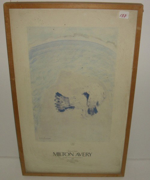 EXHIBITION POSTER: MILTON AVERY WORKS ON PAPER 1981 EXHIBITION POSTER. FRAMED MEASURES 14 INCHES X 22 1/2 INCHES.