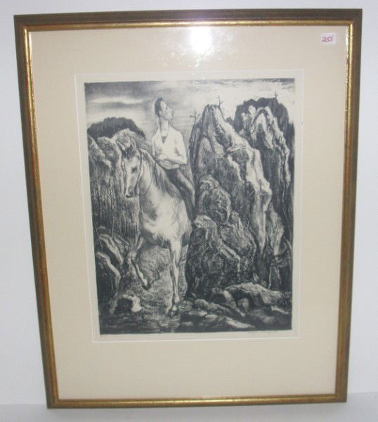LITHOGRAPH: DON QUIXOTE LITHOGRAPH 15-30 SIGNED PEPPINO MANGRAVITE. 29 1/2 INCHES X 23 1/2 INCHES.