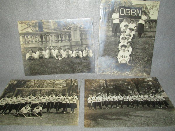 PHOTOS: 4 WOMANS SPORTS PHOTOS FROM THE OGONTZ SCHOOL 1850-1950 BY H. PARKER ROLFE. 4 PHOTO STAMPED ON BACK. PHOTOS ARE OUT OF A SCRAPBOOK. 6 1/4 INCHES X 8 1/4 INCHES.