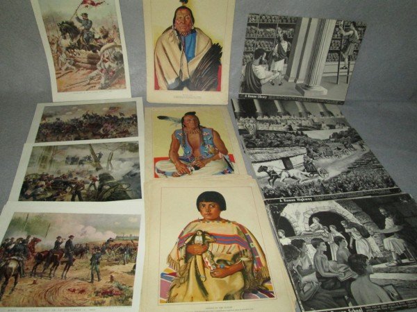 PRINTS: LARGE COLLECTION OF APPROX 69 VARIOUS PRINTS INCLUDING 9 MILITARY; 20 INDIAN; & 40 ROMAN. MULITPLE COPIES; STAINS; FOXING; TEARS. 12 1/2 INCHES X 9 INCHES.
