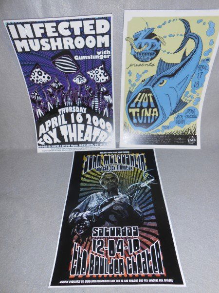 MUSIC CONCERT POSTERS: 3 MUSIC CONCERT POSTERS INCLUDING INFECTED MUSHROOM, HOT TUNA, JOHN MCLAUGHLIN. 17 INCHES X 11 INCHES.