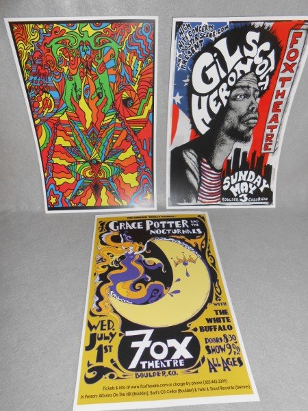 MUSIC CONCERT POSTERS: 2 MUSIC CONCERT POSTERS INCLUDING GILS HERONCOTT, GRACE POTTER; & ART PRINT POSTER. 11 INCHES X 17 INCHES.
