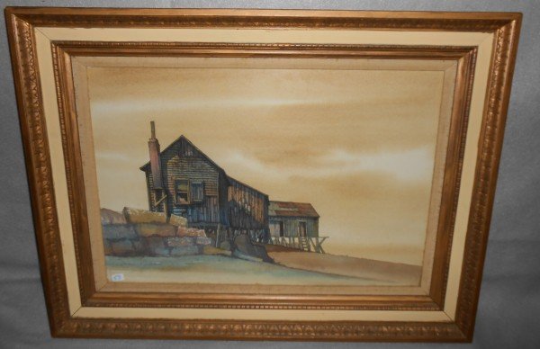 WATERCOLOR: WATERCOLOR HOUSE SCENE SIGNED NORMAN O'BRIEN. 21 INCHES X 27 1/2 INCHES.