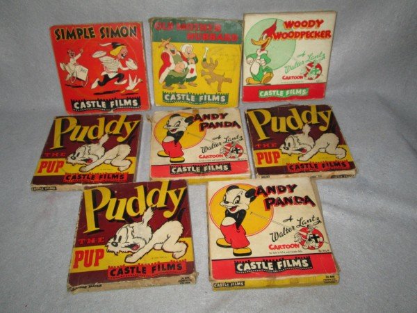 FILMS: 8 16 MM CARTOON MOVIE FILMS INCLUDING ANDY PANDY; WOODY WOODPECKER PUDDY THE PUP. USED CONDITION. 7 INCHES X 7 INCHES.