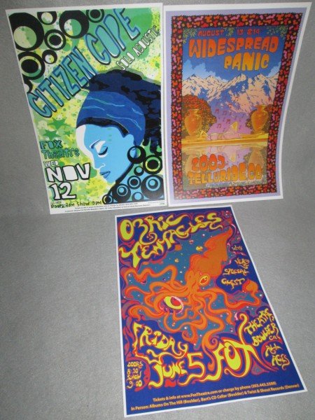 MUSIC CONCERT POSTERS: 3 MUSIC CONCERT POSTERS INCLUDING OZRIC TENTACLES; CITIZEN COPE WIDESPREAD PANIC. 11 INCHES X 17 INCHES.