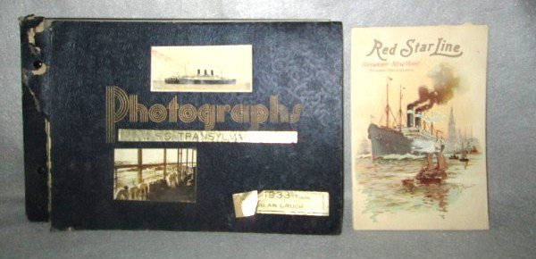PAPER LOT: RED STAR LINE FROM ANTWERP TO NEW YORK CABIN PASSENGER LIST 1903; & UNUSED 1933 S.S. TRANSYLVANIA OFFICIAL SOUVENIR CARIBBEAN CRUISE BOOK. PAPER LOSS; COVER & PAGE NOT ATTACHED. LARGEST MEASURES 11 1/