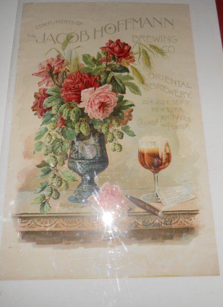 ADVERTISING POSTER: ORIGINAL 1890'S COMPLIMENTS OF THE JACOB HOFFMAN BREWING CO. CHROMATOGRAPH BEER ADVERTISING POSTER. TEARS; CREASES. 31 INCHES X 21 1/2 INCHES
