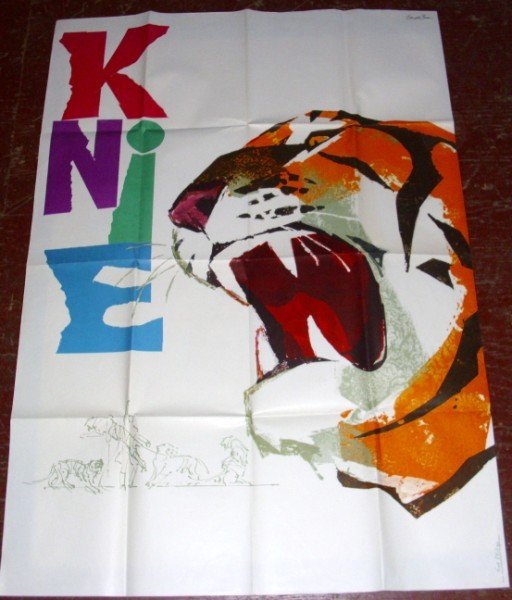 CIRCUS POSTER: 1960'S LARGE KNIE TIGER CIRCUS POSTER SIGNED IN PLATE DONALD BRAUN?. NAME TINY PHILIPS WRITTEN ON BOTTOM. RETURN ADDRESS LABEL ON BACK; FOLDED CREASES; TEAR AT FOLDED EDGE. 50 INCHES X 35 1/2 INCHES.