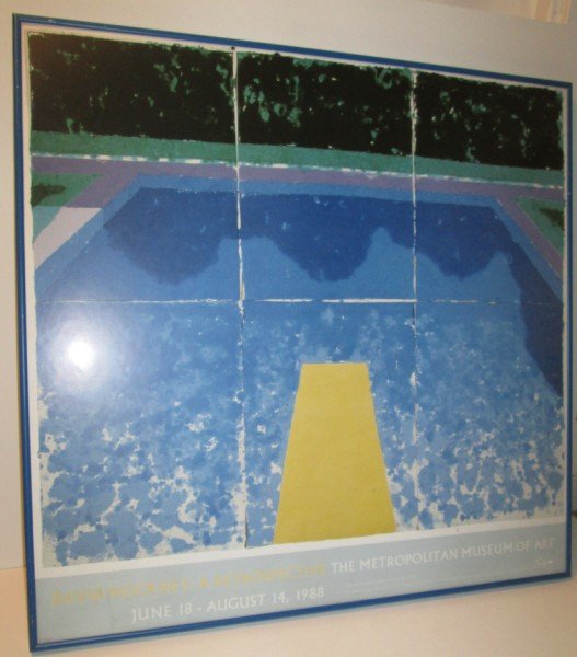 POSTER: DAVID HOCKNEY A RETROSPECTIVE JUNE 18-AUGUST 14, 1988 AT THE METROPOLITAN MUSEUM OF ART EXHIBITION POSTER. 31 INCHES X 30 INCHES.