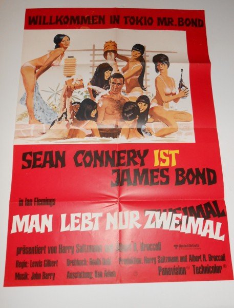 MOVIE POSTER: JAMES BOND 007 MAN LEBT NUR ZWEIMAL FOREIGN MOVIE POSTER WITH SEAN CONNERY. FOLDED CREASES. 33 INCHES X 23 1/2 INCHES