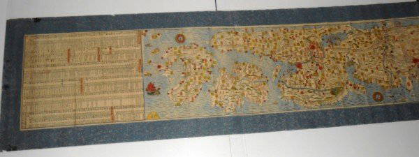 MAP: 18TH C. JAPANESE WOOD BLOCK MAP. 79 INCHES X 19 1/2 INCHES.