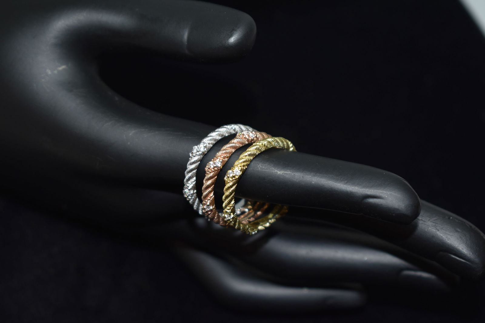 3 Tri Color Sterling Silver Rings (White/Yellow/Rose) (1 of 4)