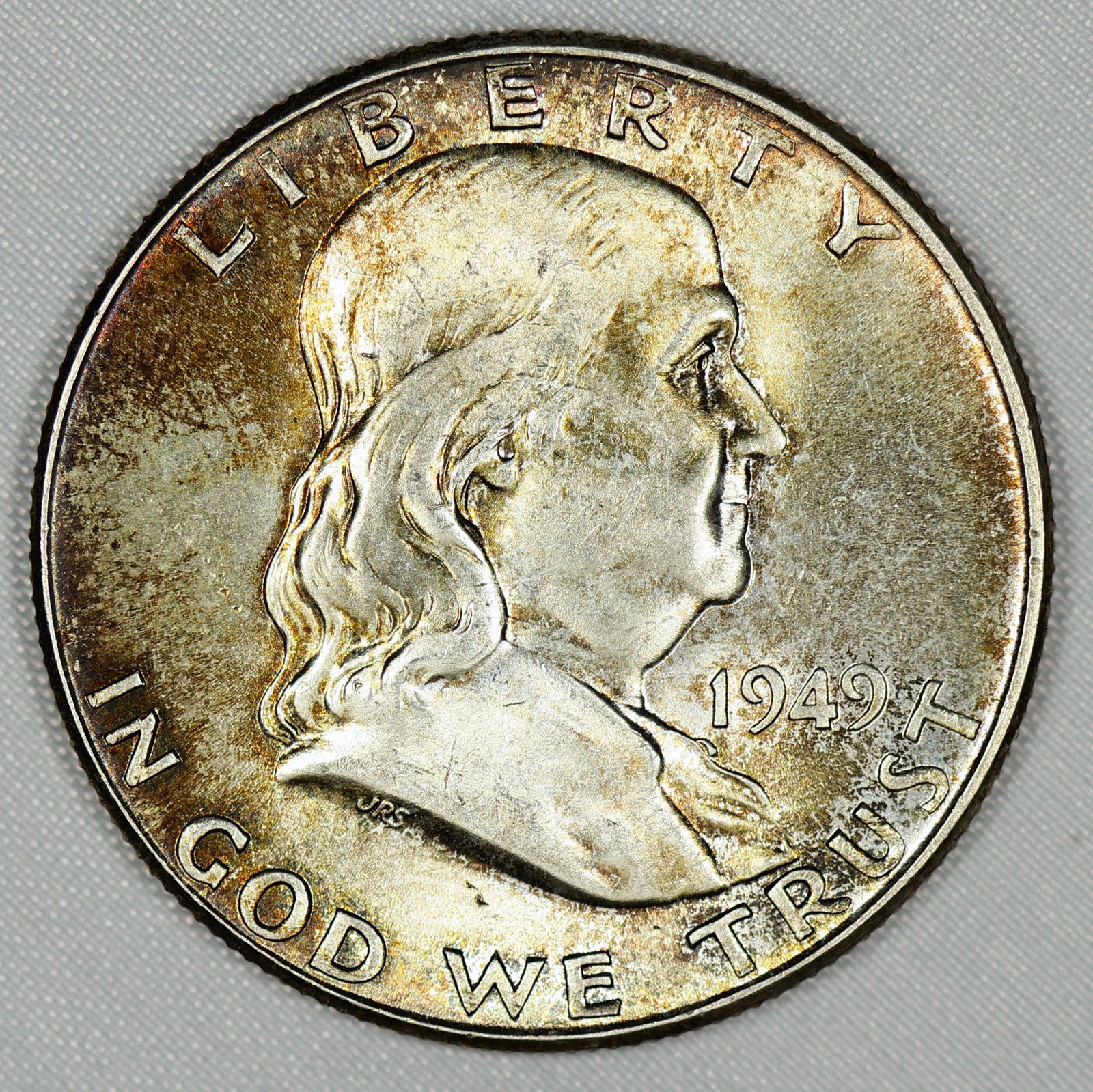 1949 BU FBL Franklin Half Silver Dollar TONED (1 of 2)