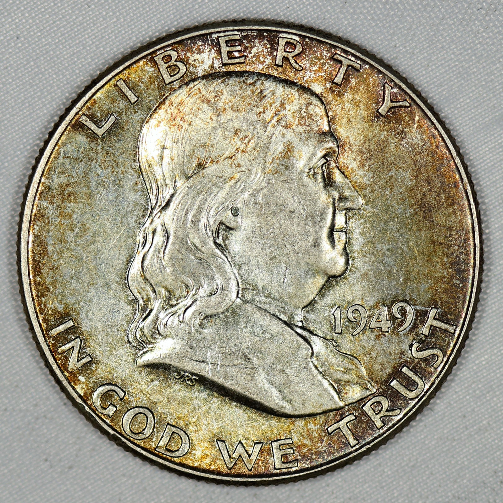1949 BU FBL Franklin Half Silver Dollar TONED (1 of 2)