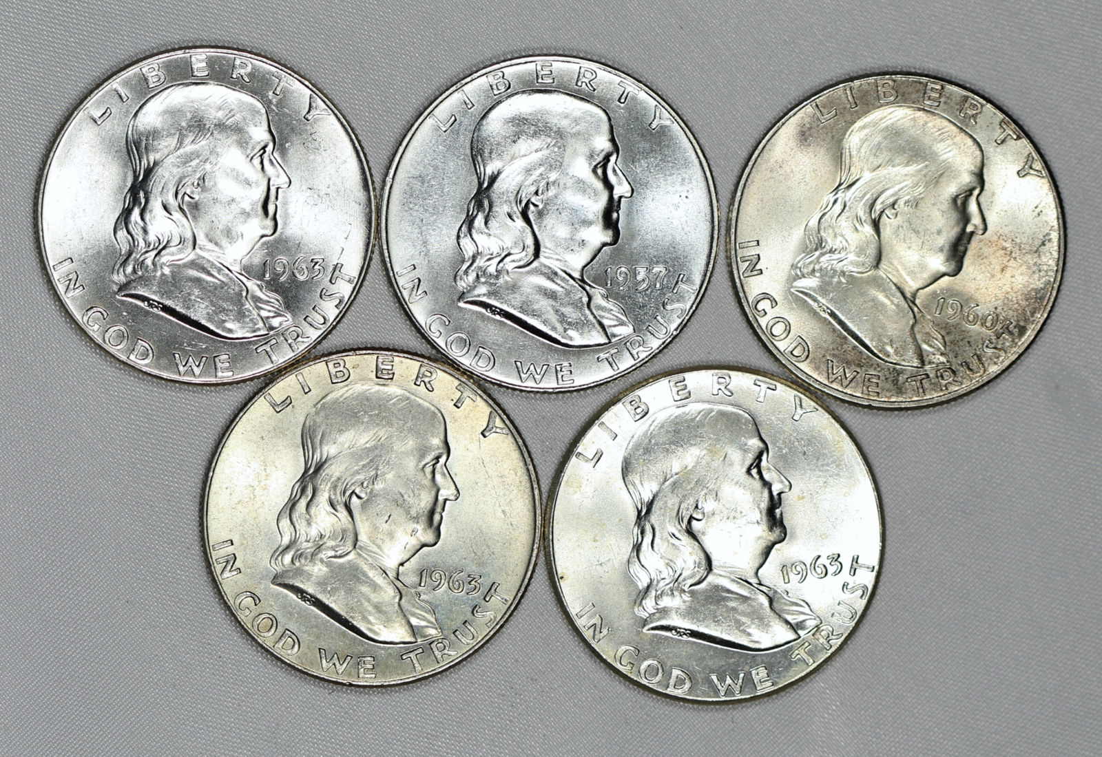 5 BU-GEM Franklin Silver Half Dollar Lot (1 of 2)