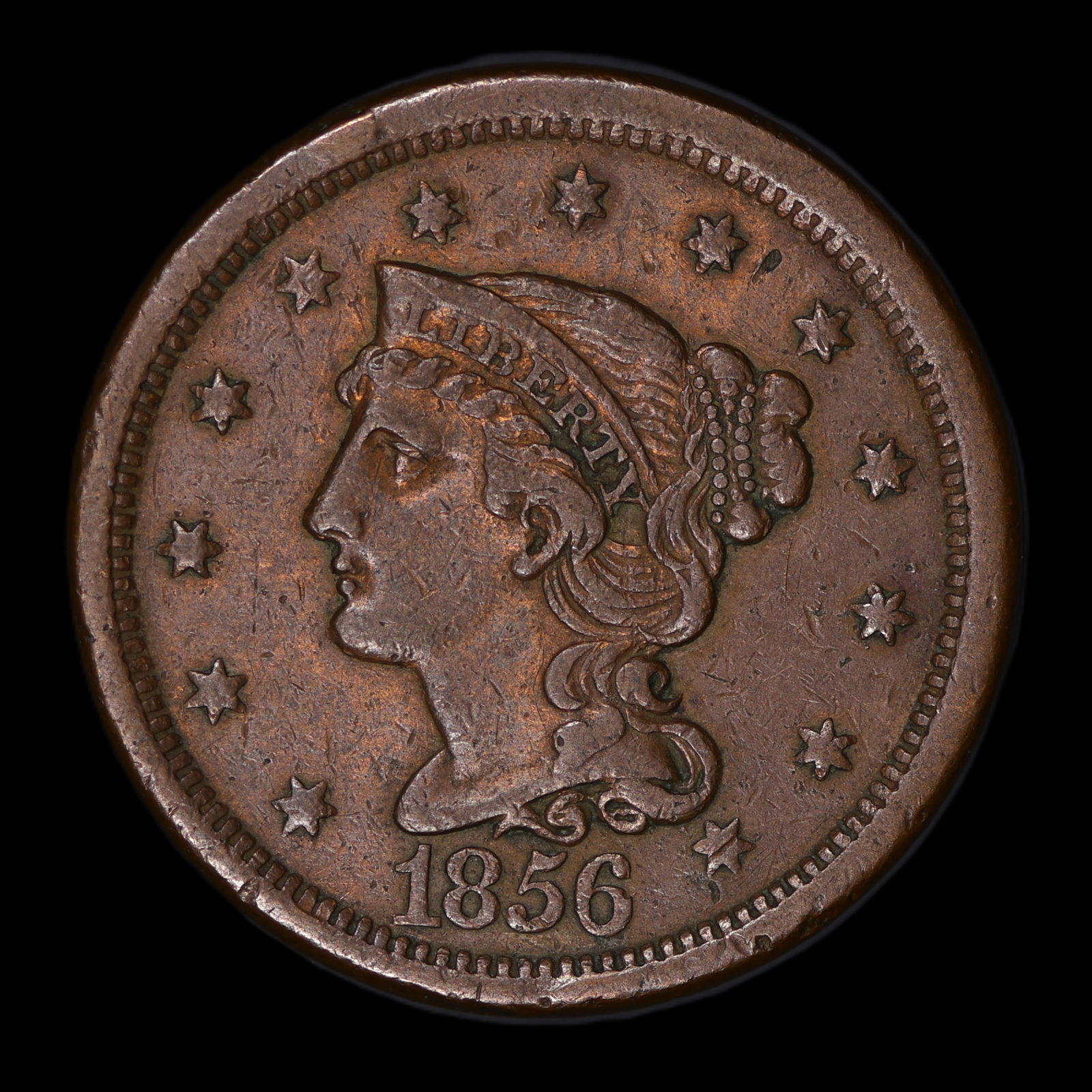 1856 Large Cent Slanted 5 Penny VF/XF Type Coin (1 of 2)