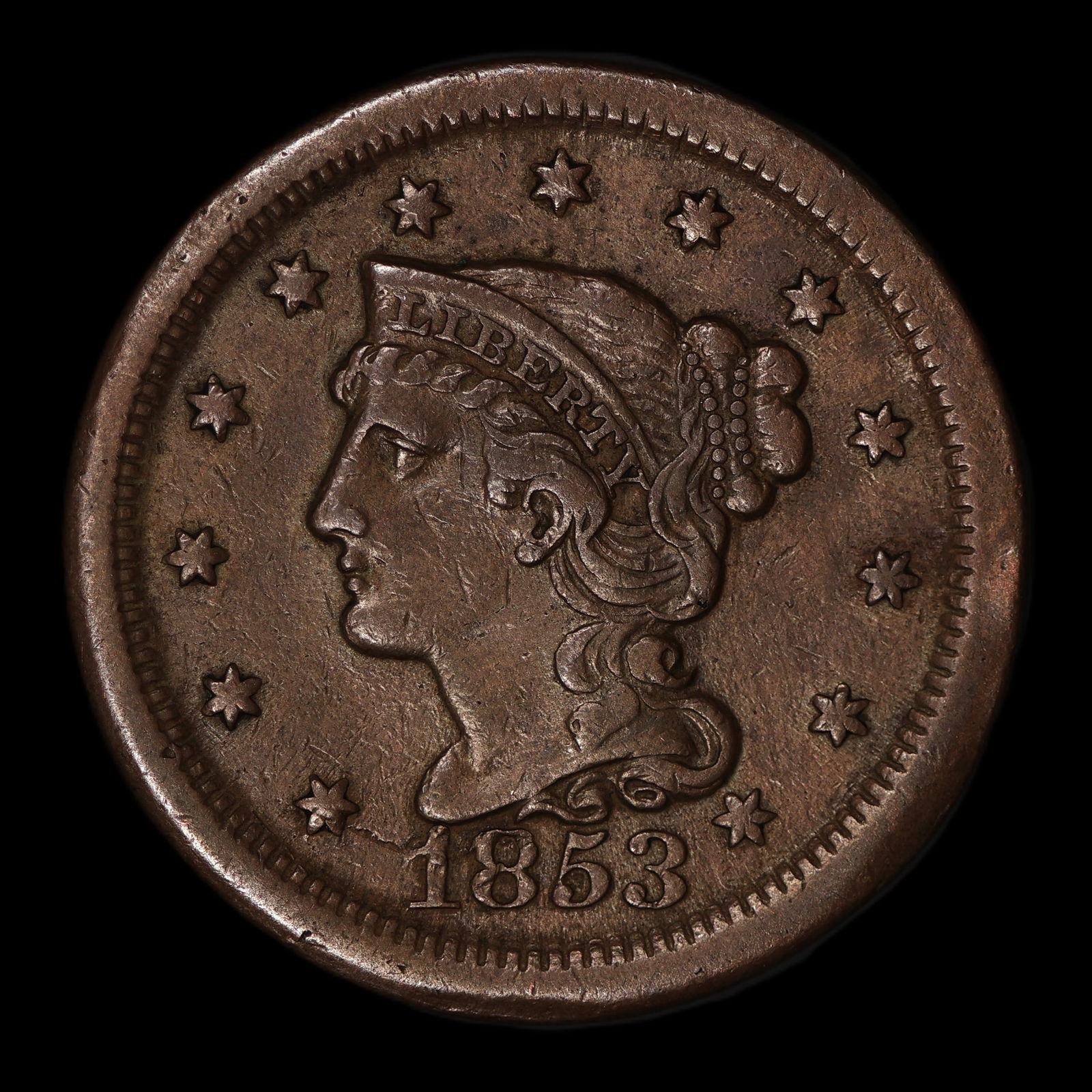 1853 Large Cent Braided Hair XF/AU WOW! (1 of 2)