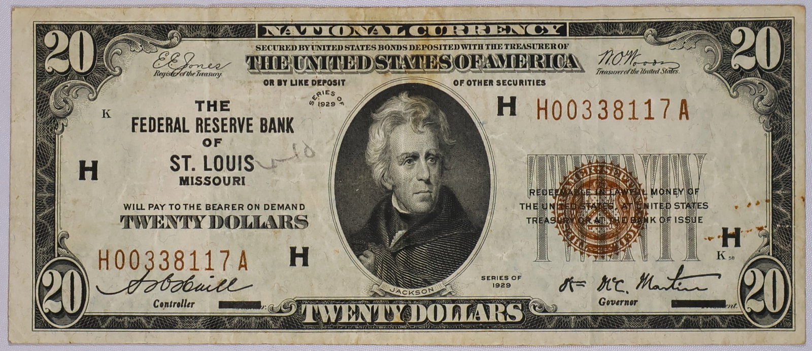 1929 $20 Twenty Dollar Federal Reserve Brown Note (1 of 2)