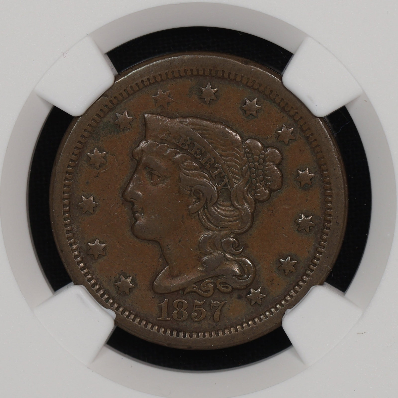 1857 1c Large Cent Braided Hair NGC XF-45 (1 of 4)