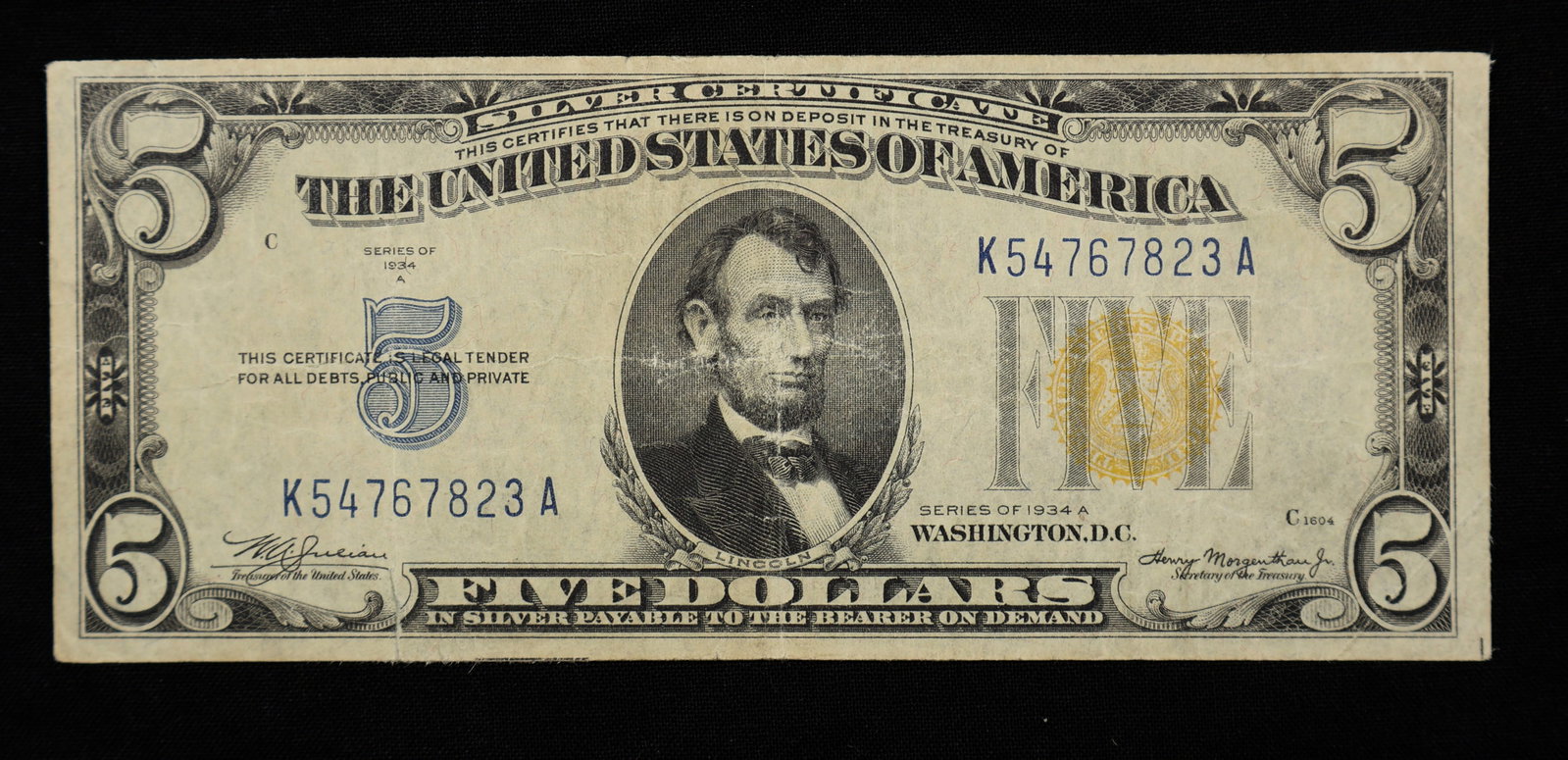 1934 A $5 North African Invasion Gold Seal Note (1 of 2)